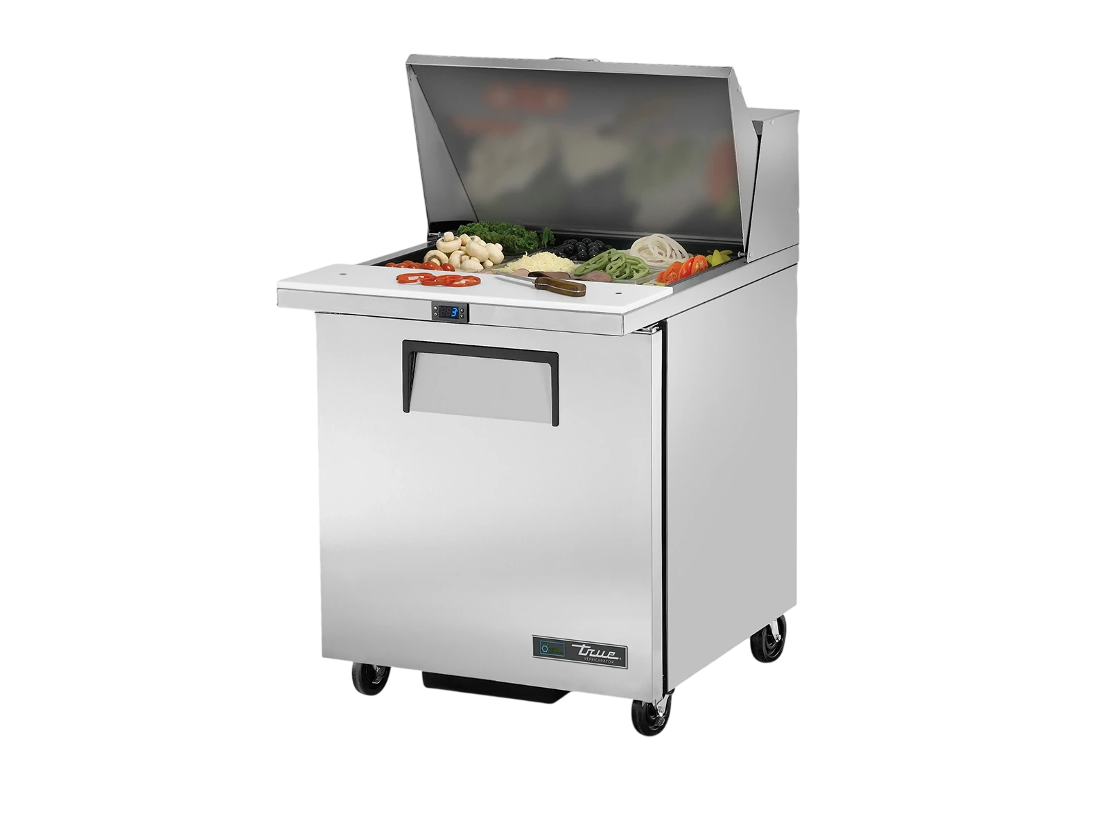 True TSSU-27-12M-C-HC Prep Table, 12x 1/6 Top Pans, 1 Solid Swing Door