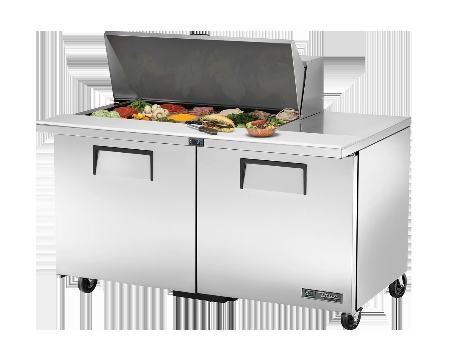 True TSSU-60-18M-B-HC Prep Table, 18x 1/6 Top Pans, 2 Solid Swing Doors