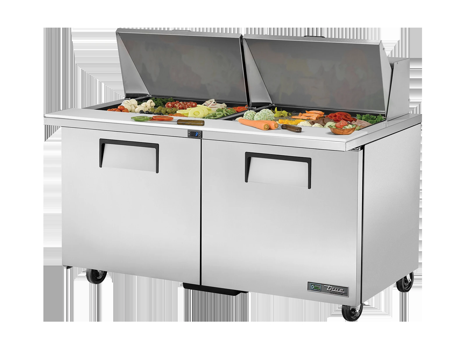 True TSSU-60-24M-B-ST-HC Prep Table, 24x 1/6 Top Pans, 2 Solid Swing Doors
