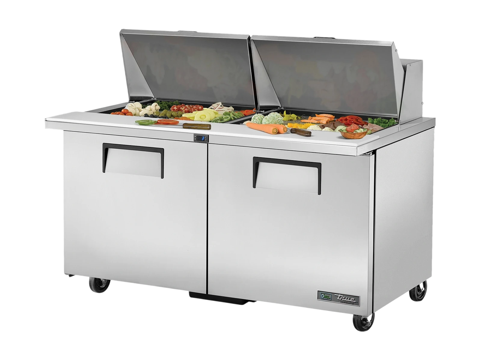 True TSSU-60-24M-B-ST-HC Prep Table, 24x 1/6 Top Pans, 2 Solid Swing Doors