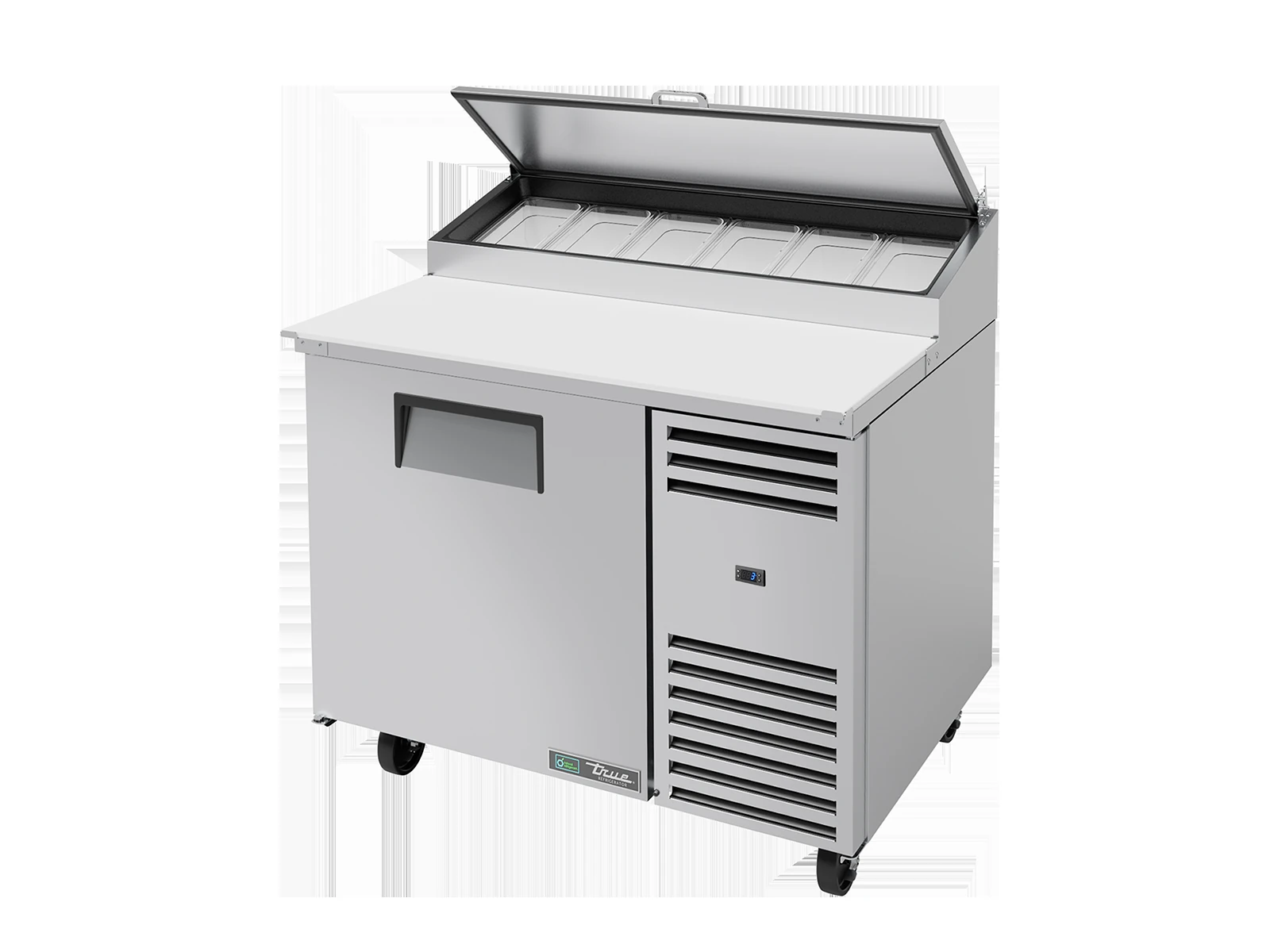 True TPP-AT-44-HC Pizza Prep Table, 6x 1/3 Top Pans, 1 Solid Swing Door