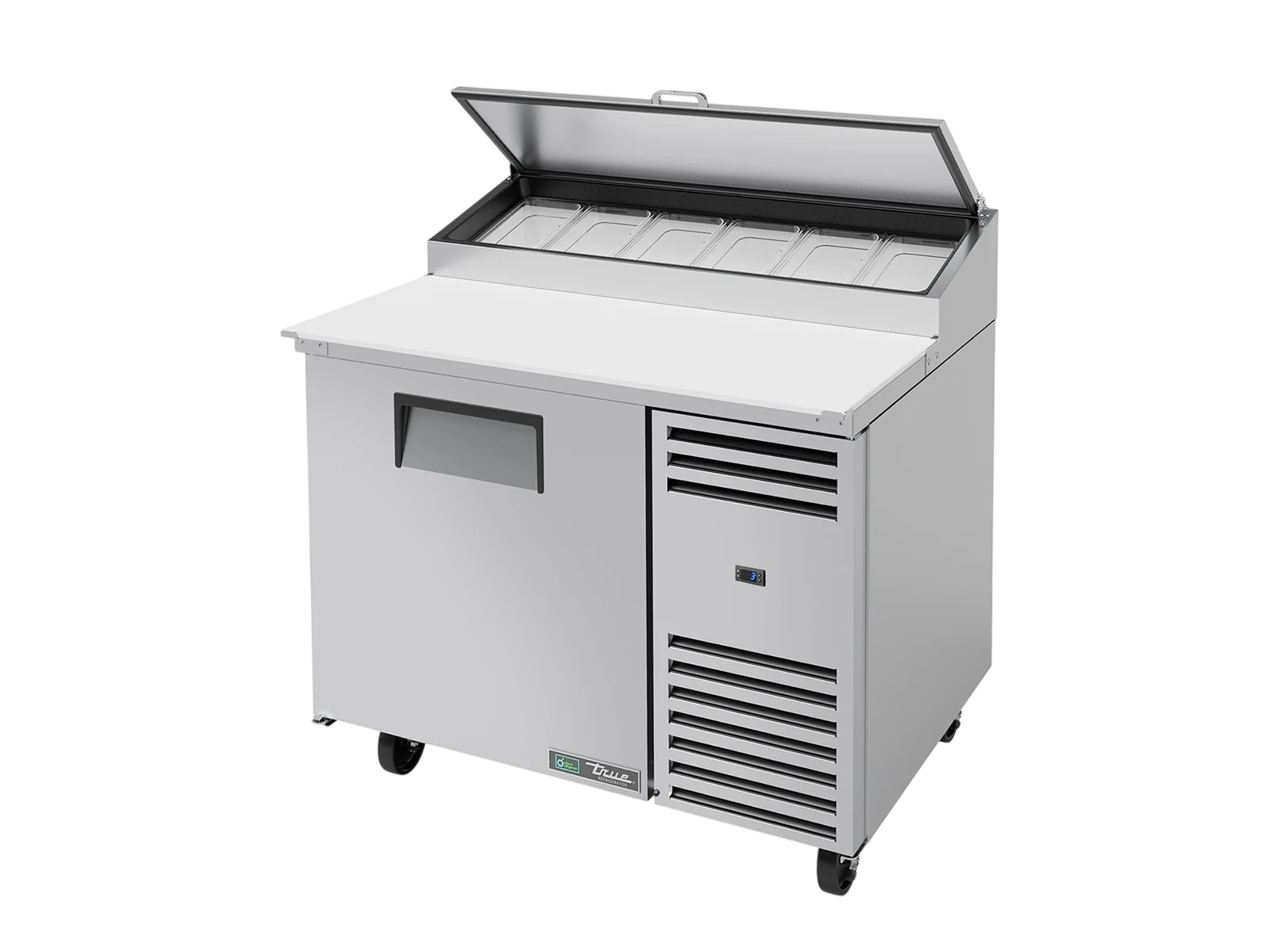 True TPP-AT-44-HC Pizza Prep Table, 6x 1/3 Top Pans, 1 Solid Swing Door