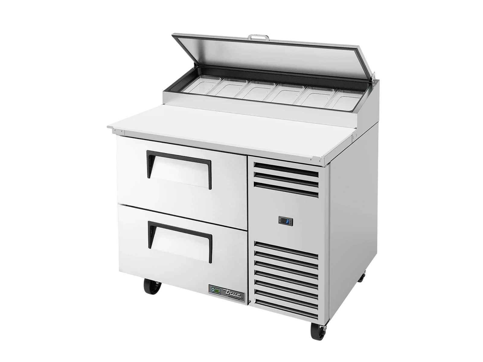 True TPP-AT-44D-2-HC Pizza Prep Table, 6x 1/3 Top Pans, 2 Drawers