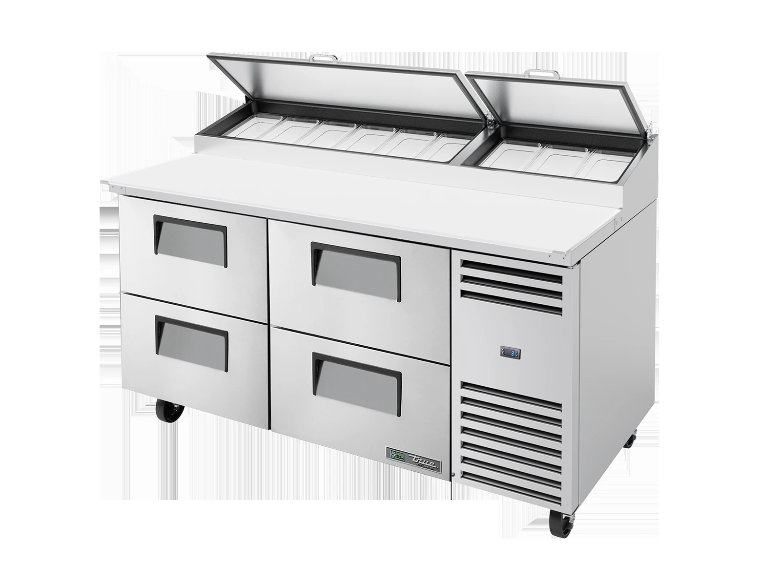 True TPP-AT-67D-4-HC Pizza Prep Table, 9x 1/3 Top Pans, 4 Drawers