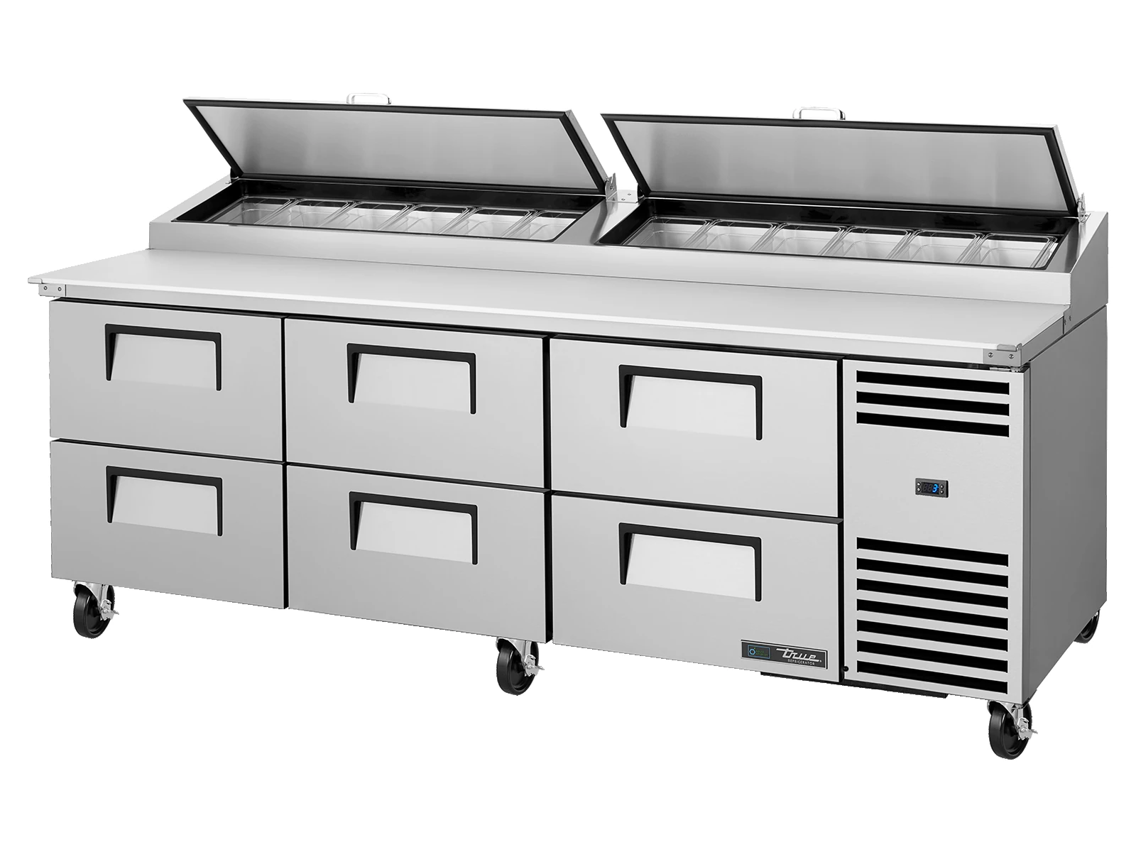 True TPP-AT2-93D-6-HC Pizza Prep Table, 12x 1/3 Top Pans, 6 Drawers