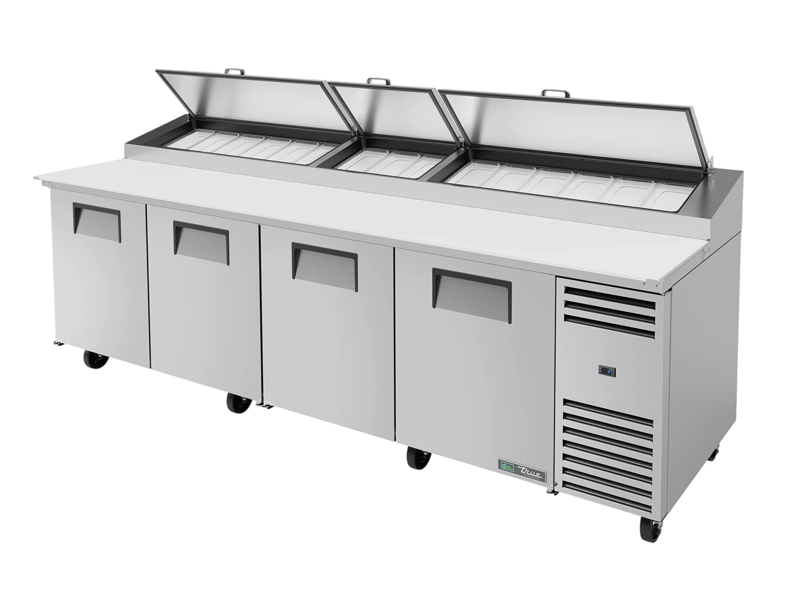 True TPP-AT-119-HC Pizza Prep Table, 15x 1/3 Top Pans, 4 Solid Swing Doors