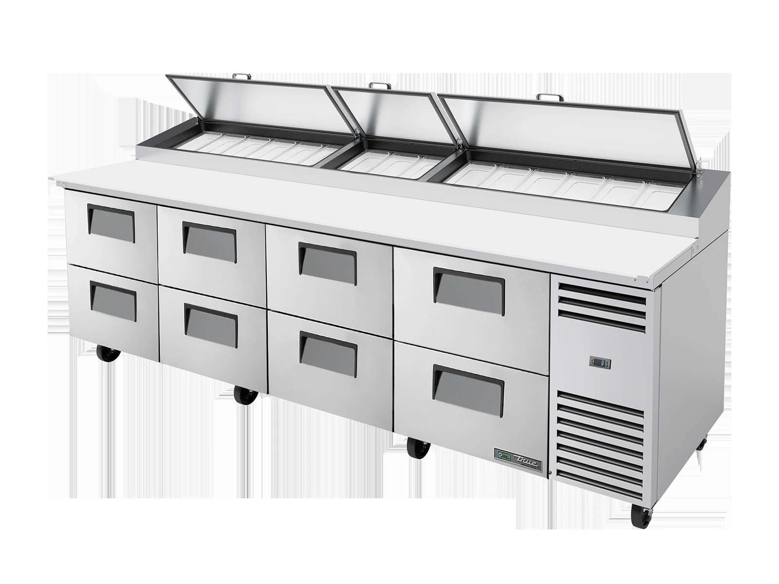 True TPP-AT-119D-8-HC Pizza Prep Table, 15x 1/3 Top Pans, 8 Drawers