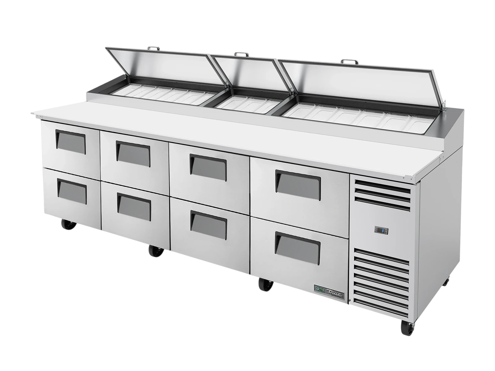 True TPP-AT-119D-8-HC Pizza Prep Table, 15x 1/3 Top Pans, 8 Drawers