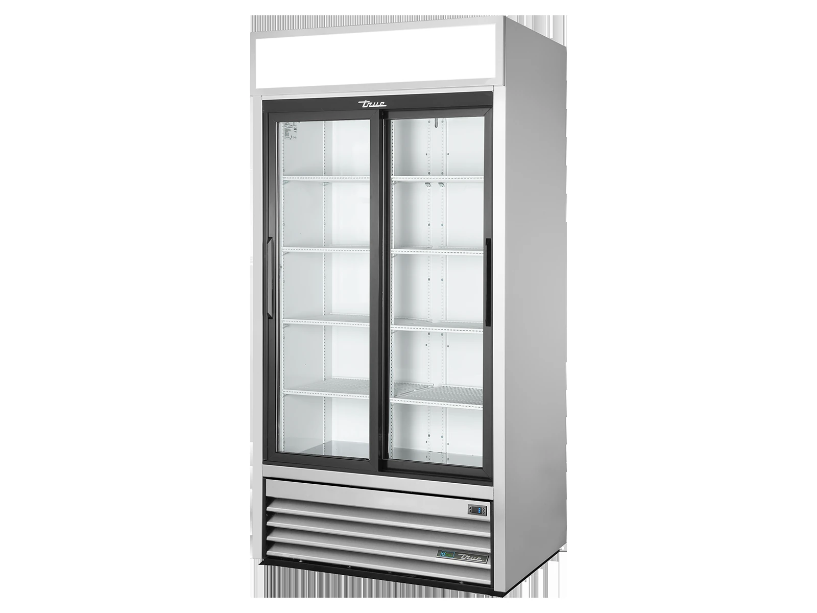 True GDM-33-HC-LD Upright Retail Merchandiser Refrigerator, 2 Full Glass Slide Doors