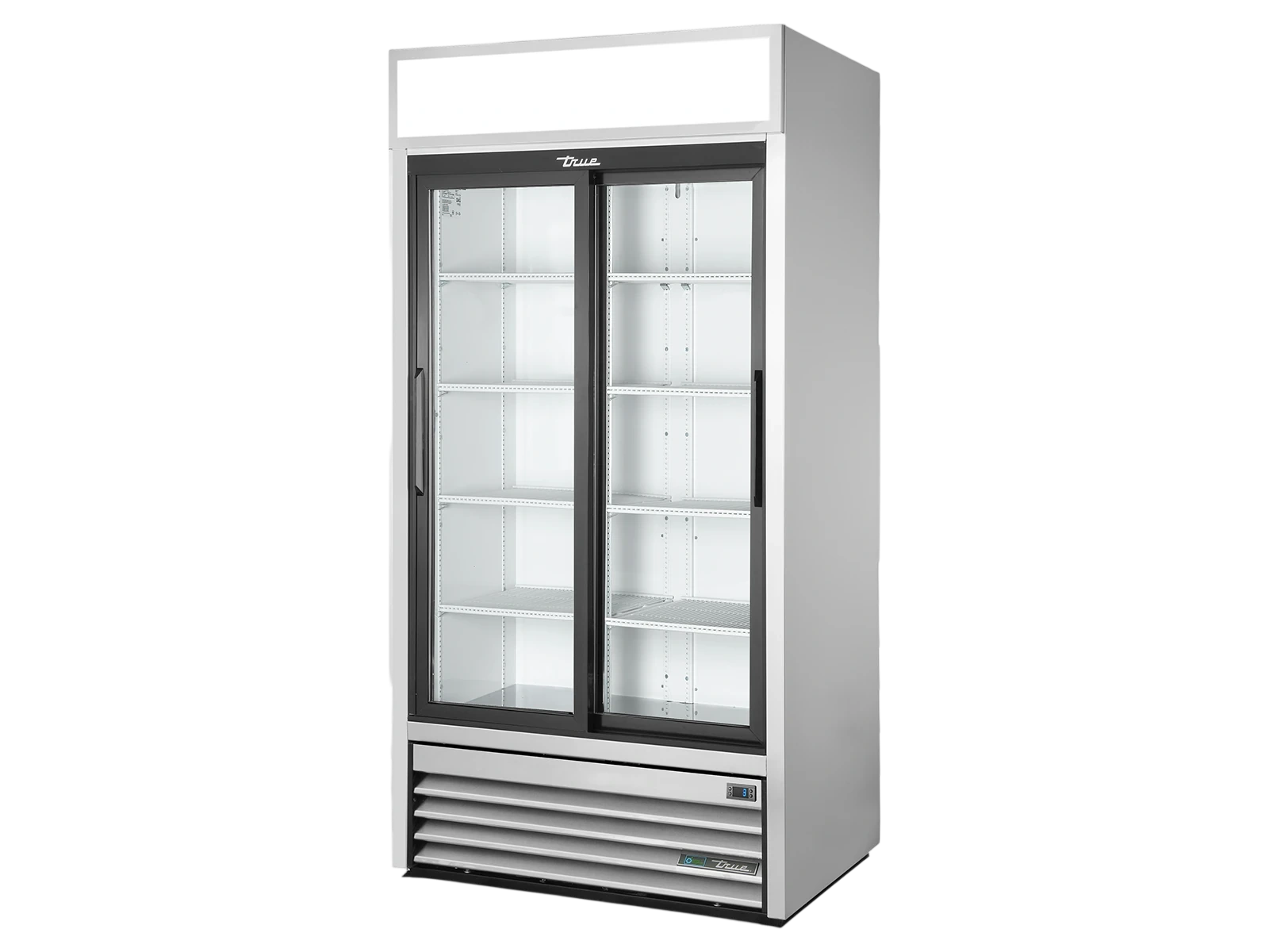 True GDM-33-HC-LD Upright Retail Merchandiser Refrigerator, 2 Full Glass Slide Doors