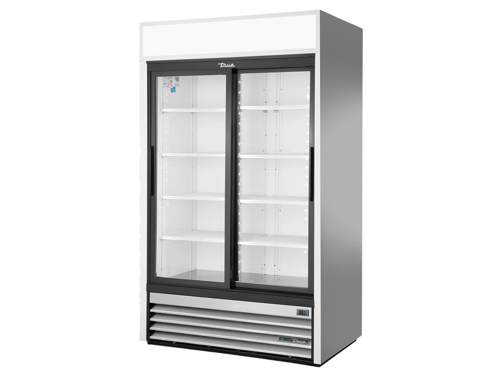 True GDM-41-HC-LD Upright Retail Merchandiser Refrigerator, 2 Full Glass Slide Doors