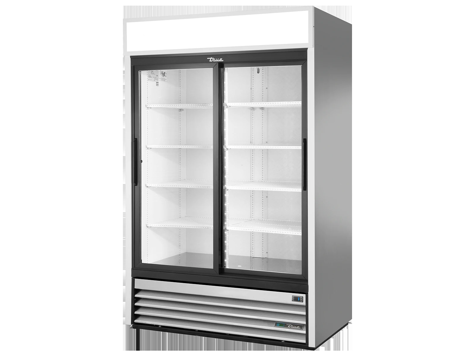 True GDM-47-HC-LD Upright Retail Merchandiser Refrigerator, 2 Full Glass Slide Doors