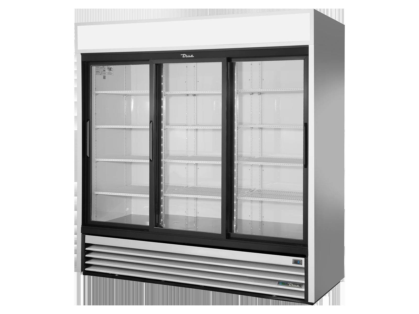 True GDM-69-HC-LD Upright Retail Merchandiser Refrigerator, 3 Full Glass Slide Doors