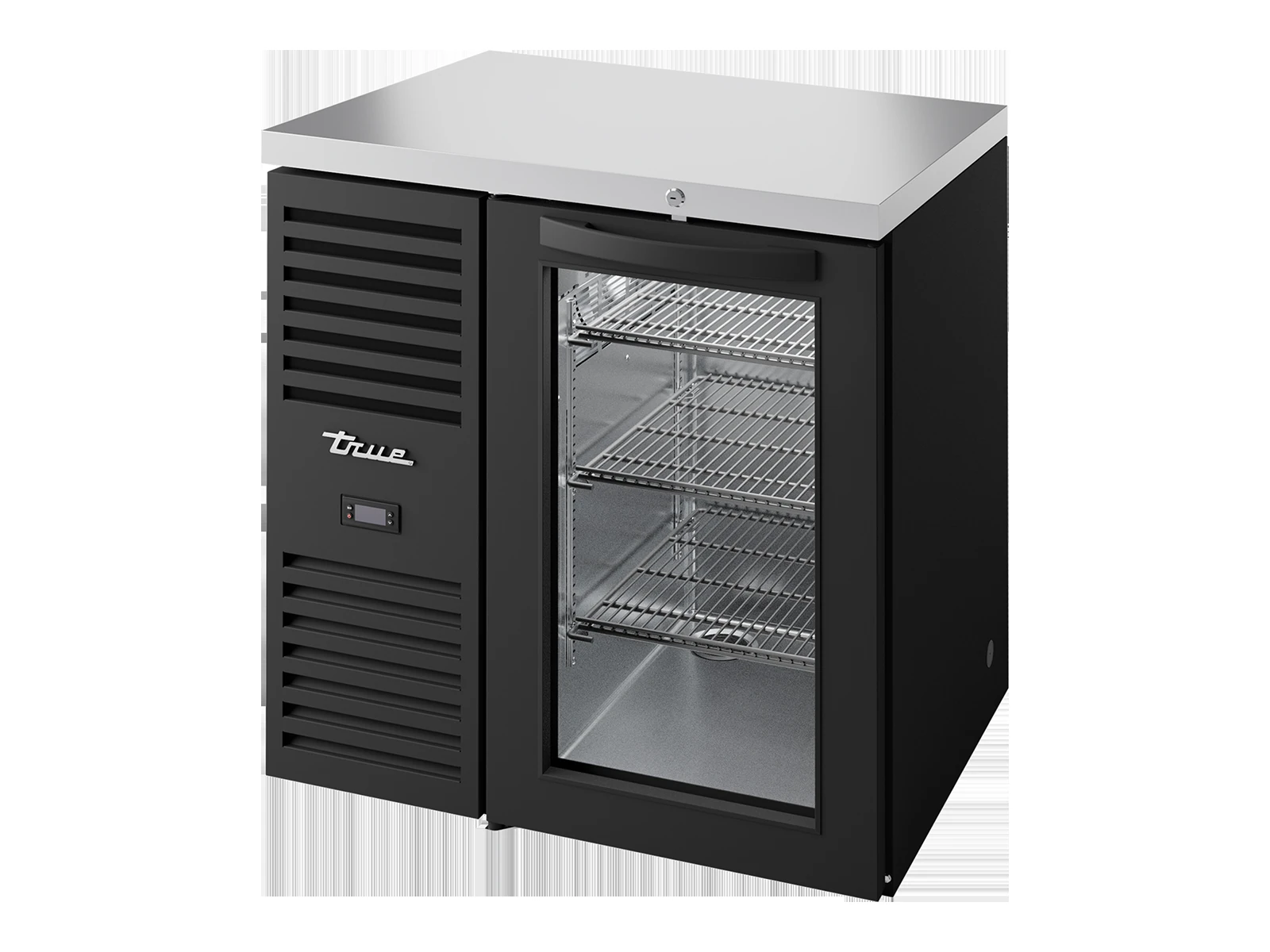 True TBR32-RISZ1-L-B-G-2 Bar Refrigerator, Black Ext, 1 Glass Swing Door