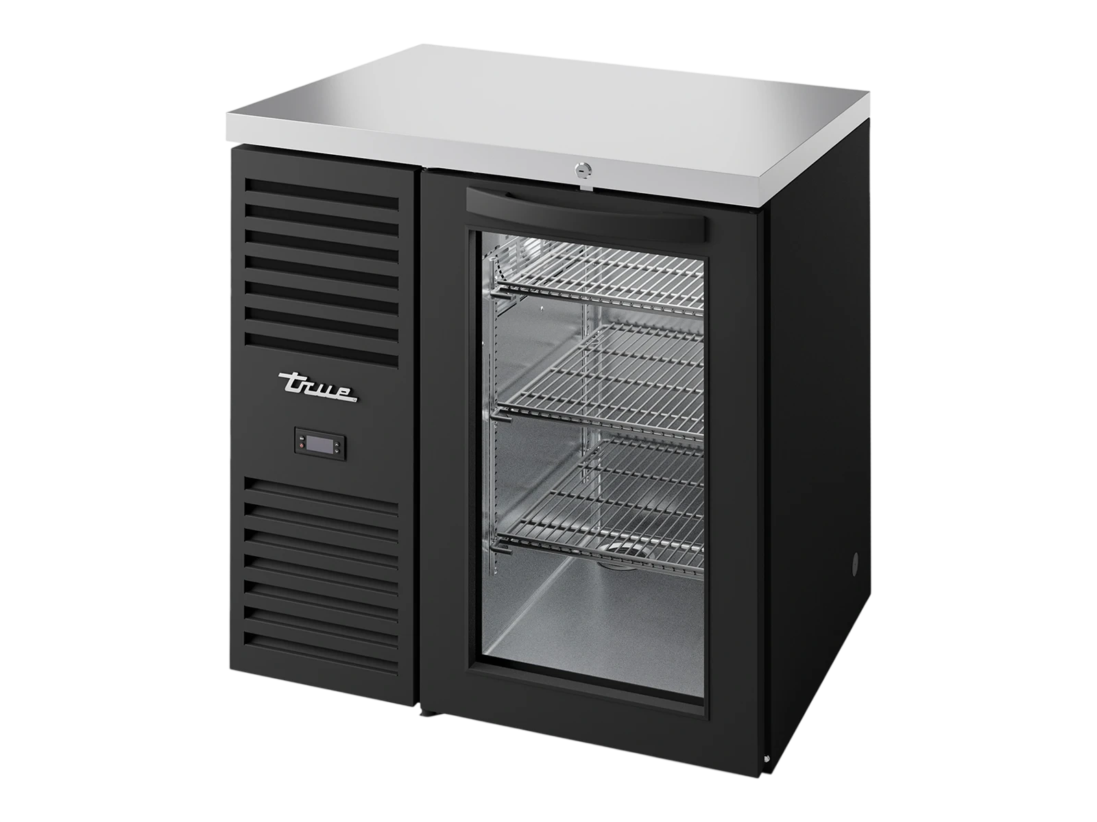 True TBR32-RISZ1-L-B-G-2 Bar Refrigerator, Black Ext, 1 Glass Swing Door