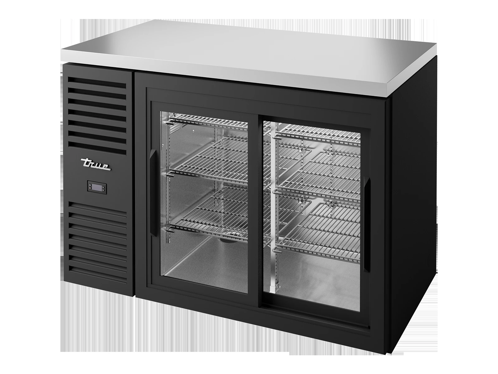 True TBR48-RISZ1-L-B-11-2 Bar Refrigerator, Black Ext, 2 Glass Slide Doors