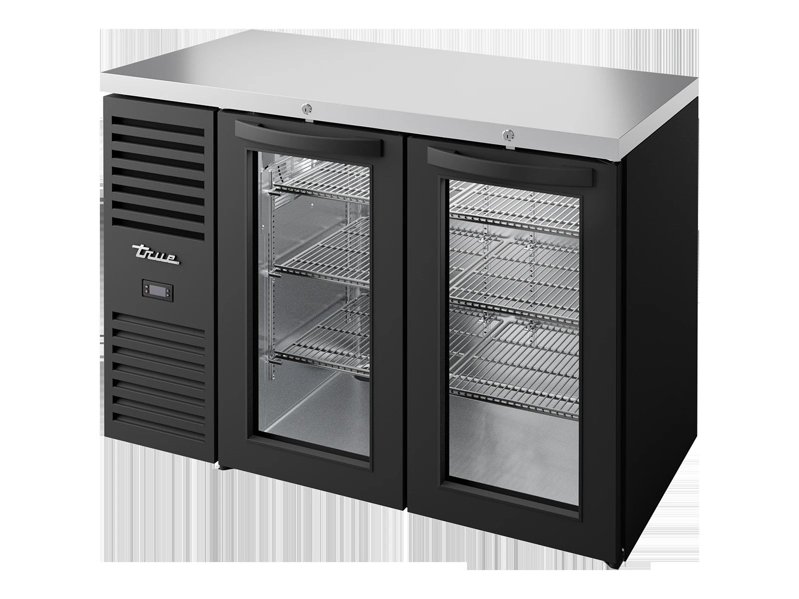 True TBR48-RISZ1-L-B-GG-2 Bar Refrigerator, Black Ext, 2 Glass Swing Doors
