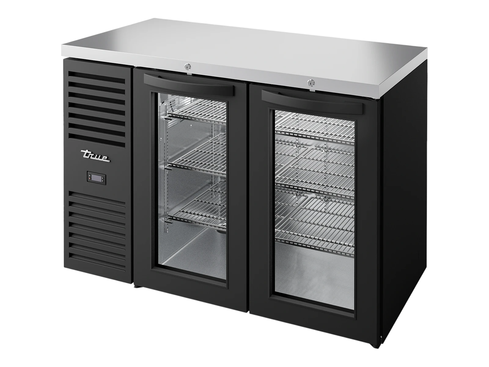True TBR48-RISZ1-L-B-GG-2 Bar Refrigerator, Black Ext, 2 Glass Swing Doors