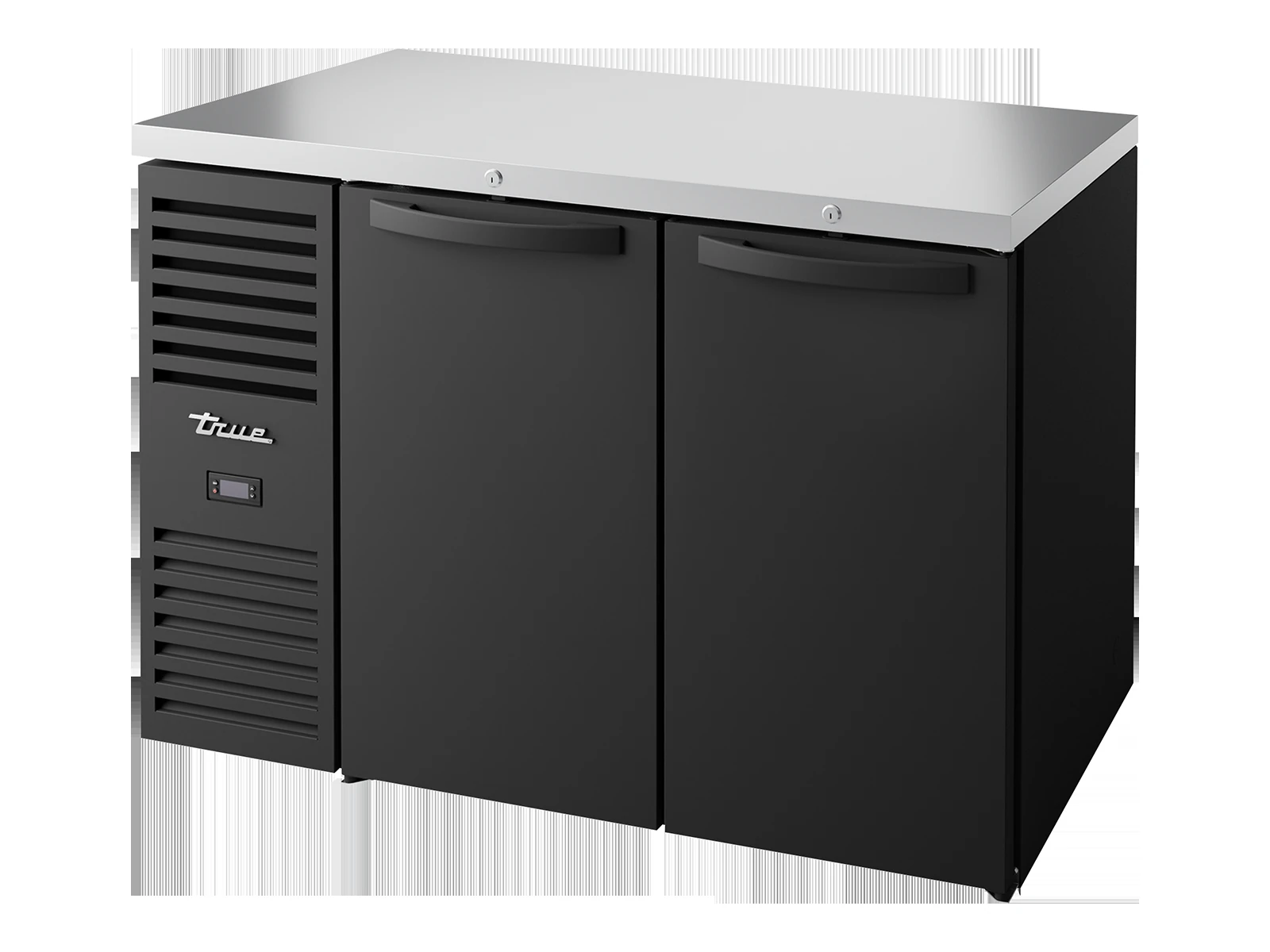 True TBR48-RISZ1-L-B-SS-2 Bar Refrigerator, Black Ext, 2 Solid Swing Doors