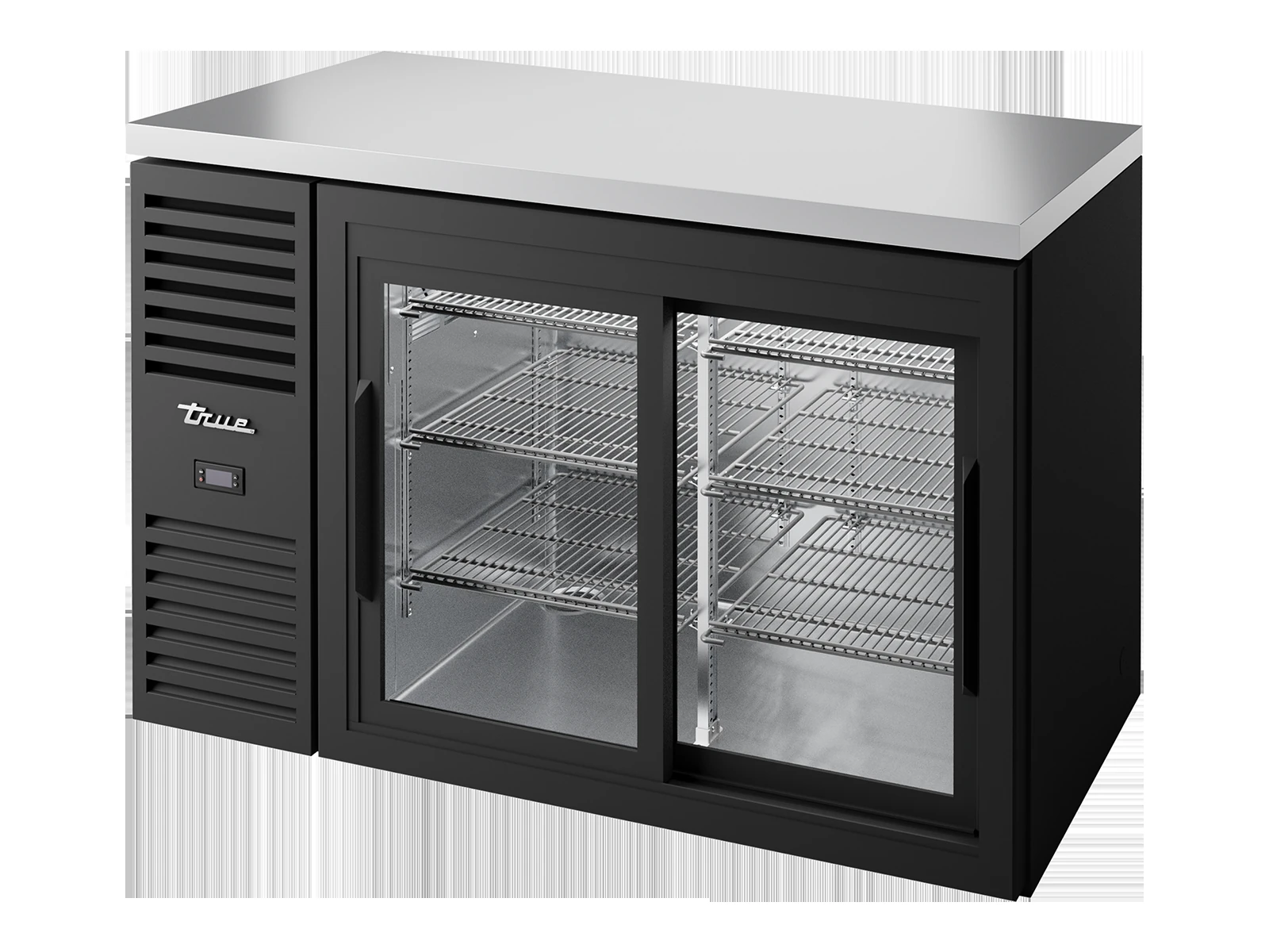 True TBR52-RISZ1-L-B-11-2 Bar Refrigerator, Black Ext, 2 Glass Slide Doors