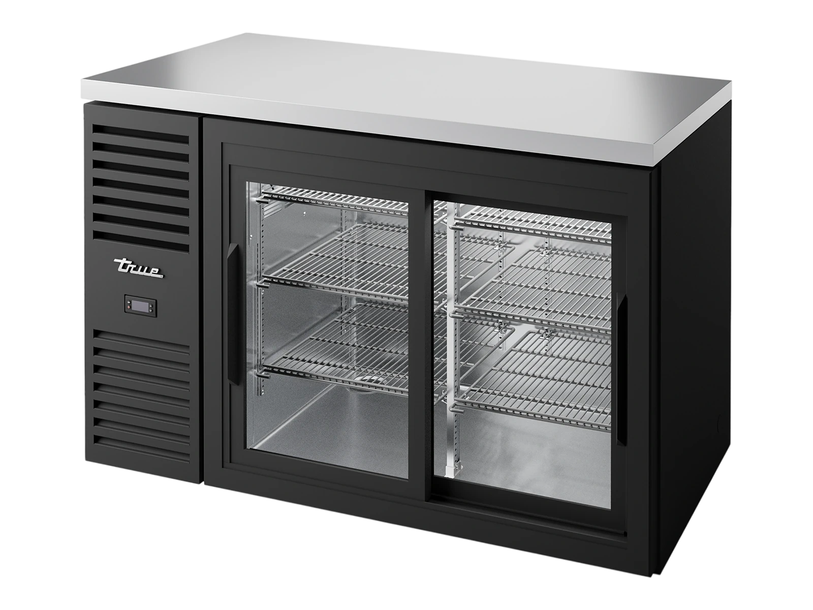 True TBR52-RISZ1-L-B-11-2 Bar Refrigerator, Black Ext, 2 Glass Slide Doors