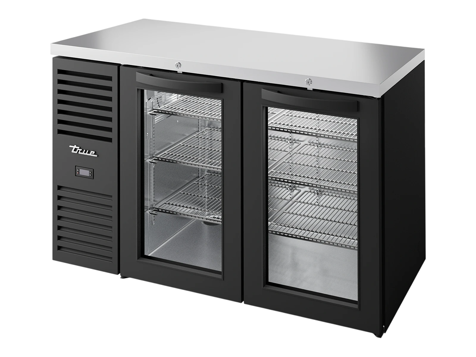True TBR52-RISZ1-L-B-GG-2 Bar Refrigerator, Black Ext, 2 Glass Swing Doors