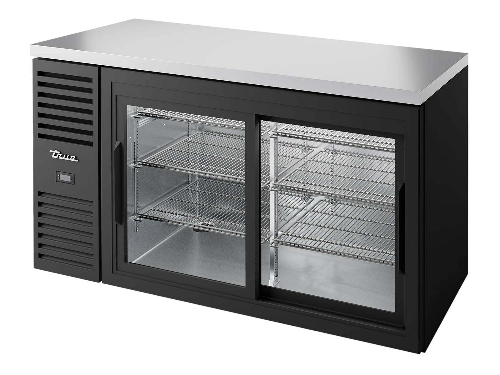True TBR60-RISZ1-L-B-11-2 Bar Refrigerator, Black Ext, 2 Glass Slide Doors
