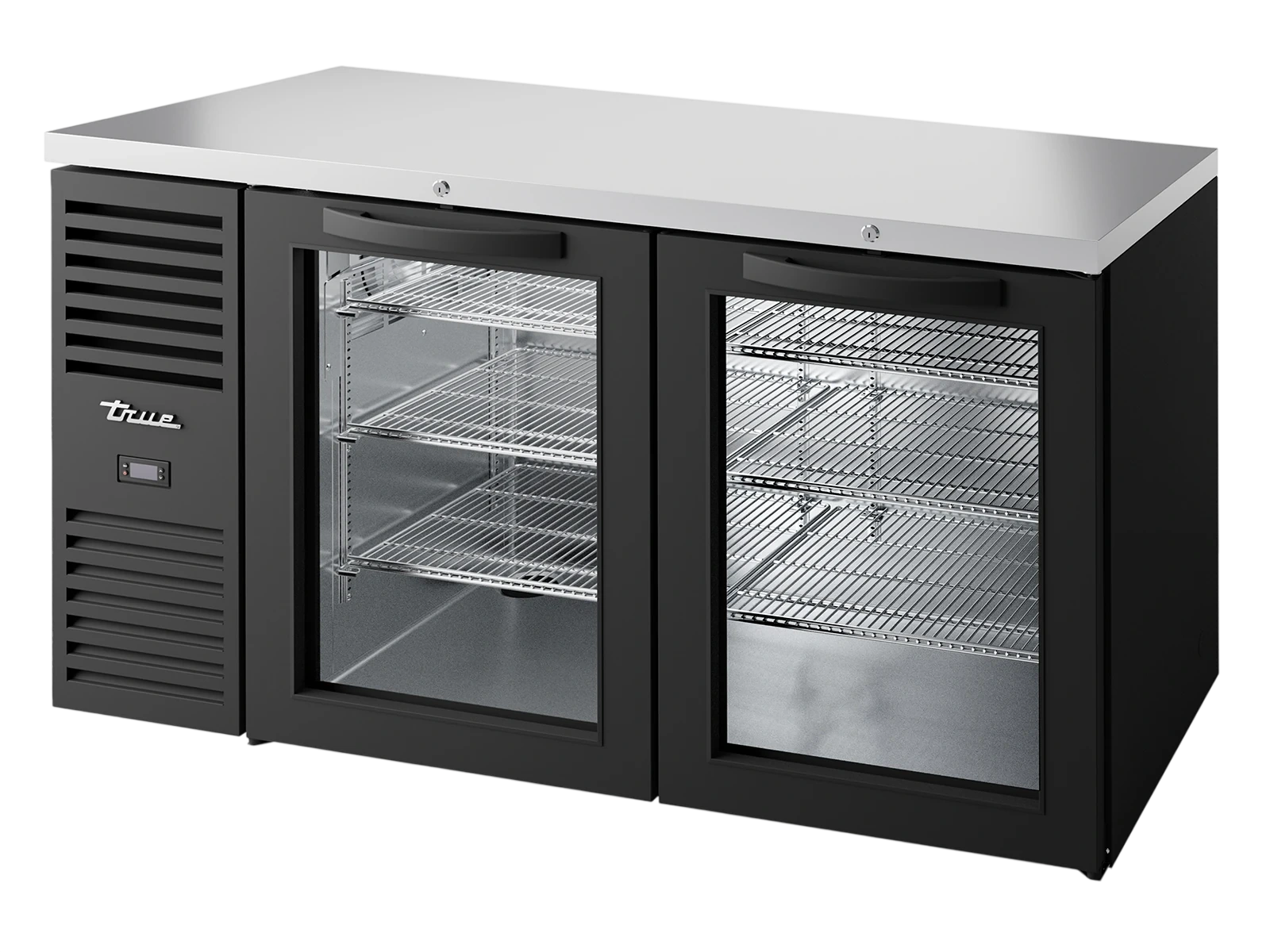 True TBR60-RISZ1-L-B-GG-2 Bar Refrigerator, Black Ext, 2 Glass Swing Doors