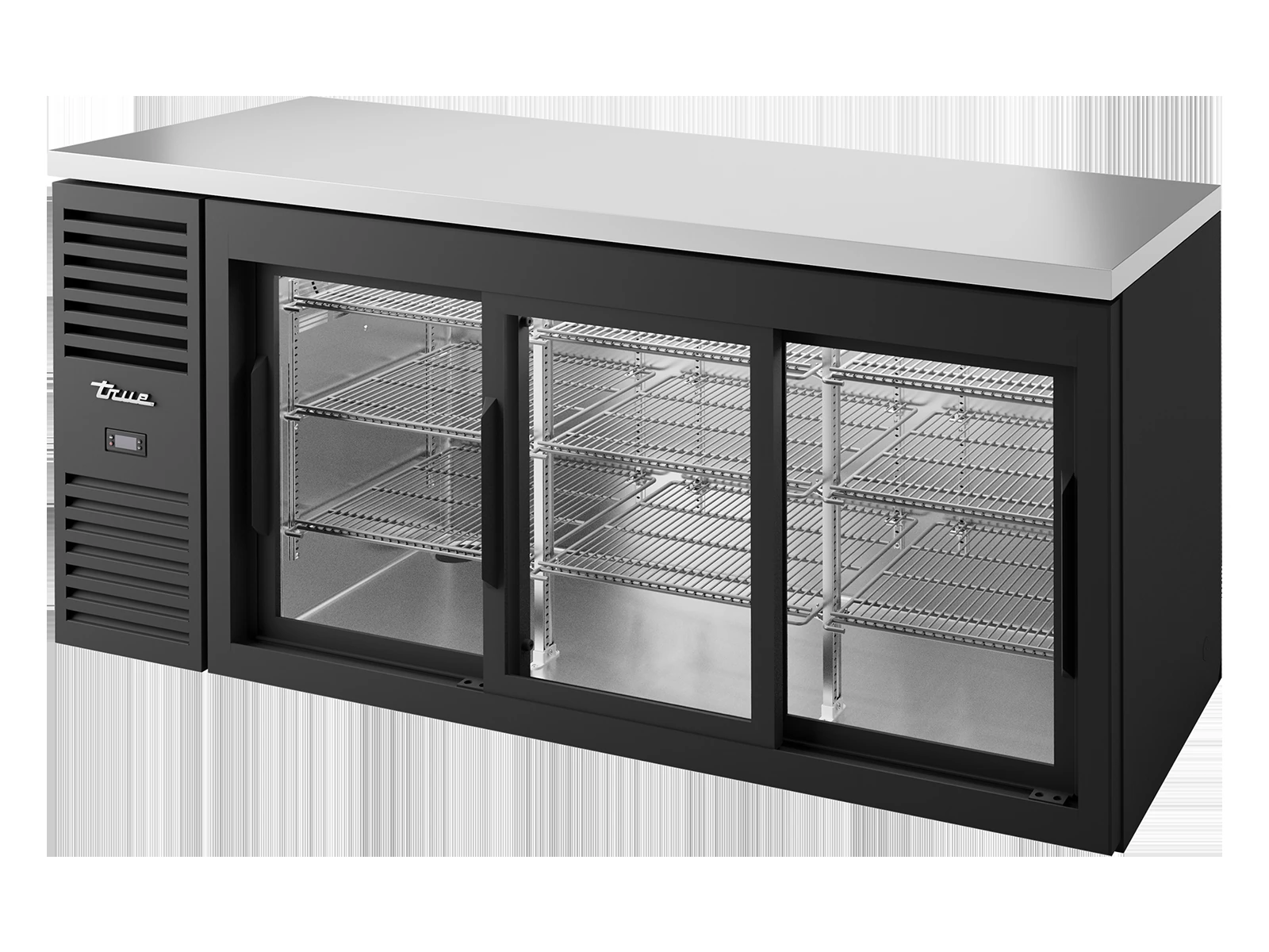 True TBR72-RISZ1-L-B-111-2 Bar Refrigerator, Black Ext, 3 Glass Slide Doors