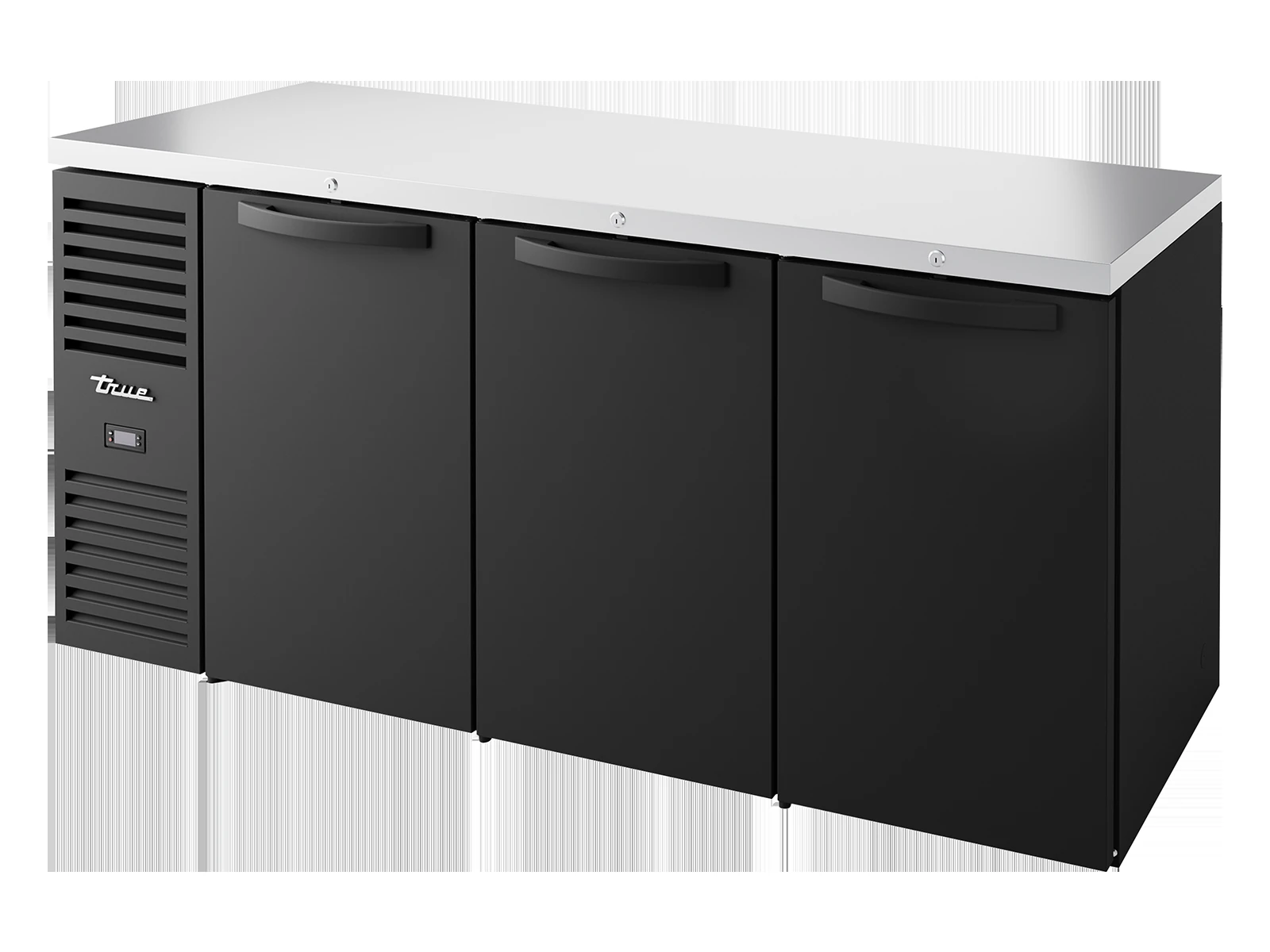 True TBR72-RISZ1-L-B-SSS-2 Bar Refrigerator, Black Ext, 3 Solid Swing Doors