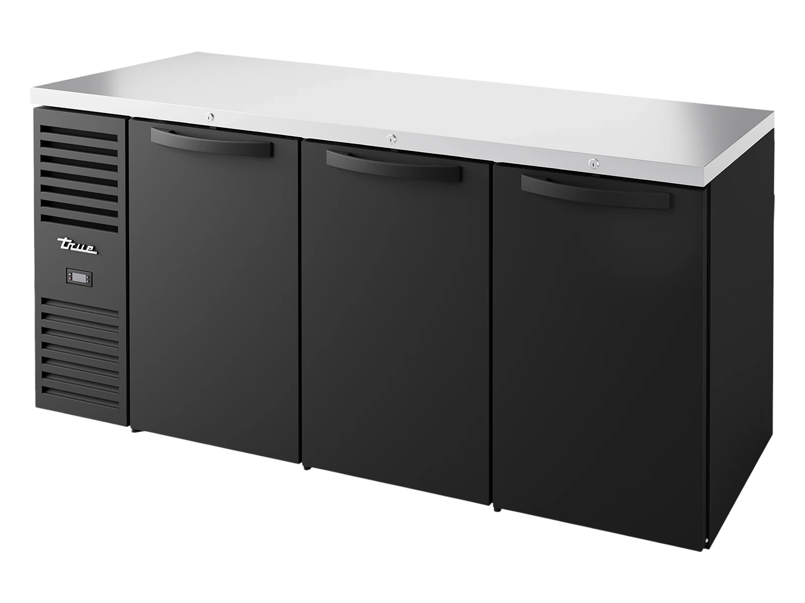 True TBR72-RISZ1-L-B-SSS-2 Bar Refrigerator, Black Ext, 3 Solid Swing Doors