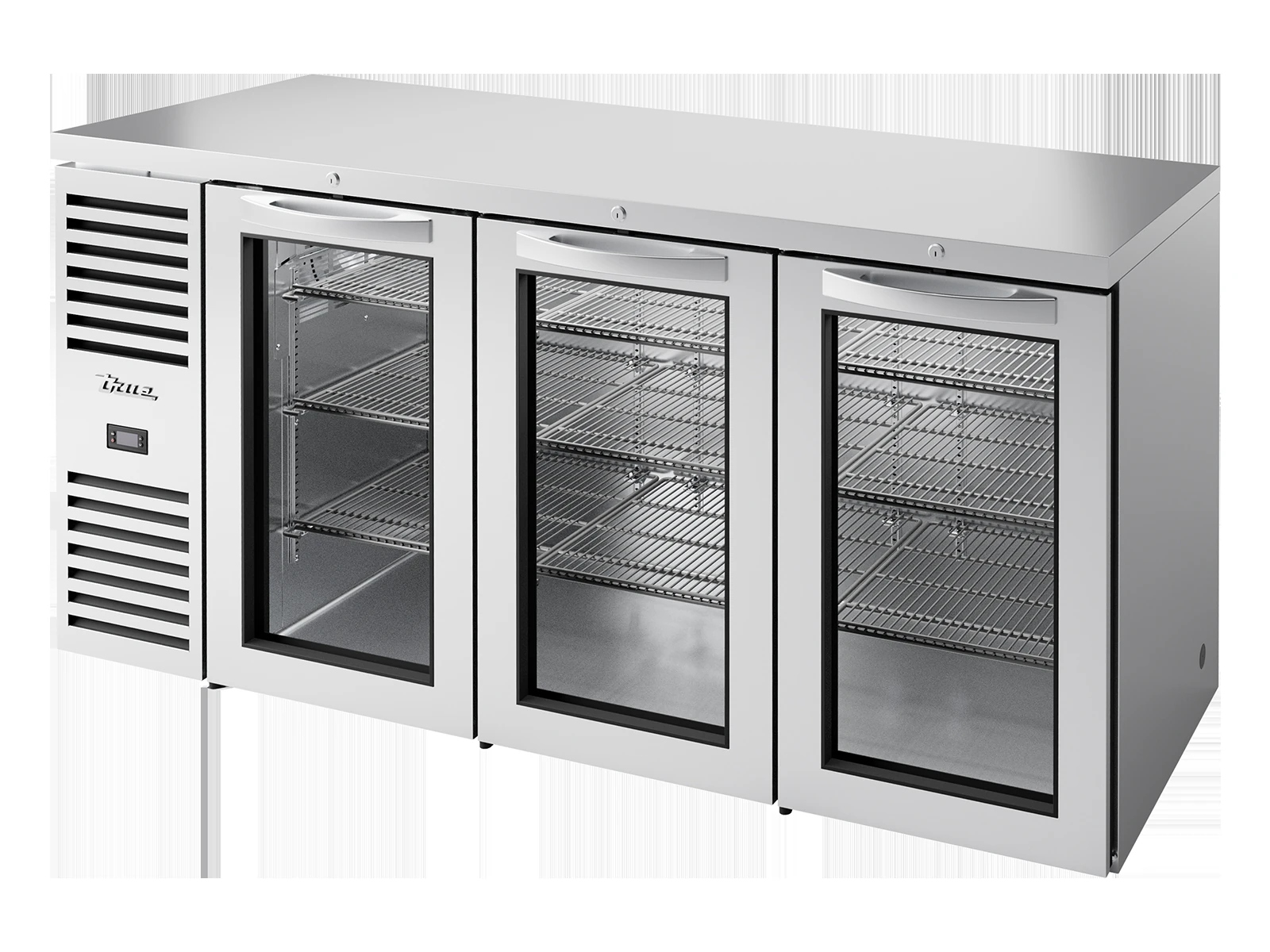 True TBR72-RISZ1-L-S-GGG-2 Bar Refrigerator, Stainless Steel Ext, 3 Glass Swing Doors