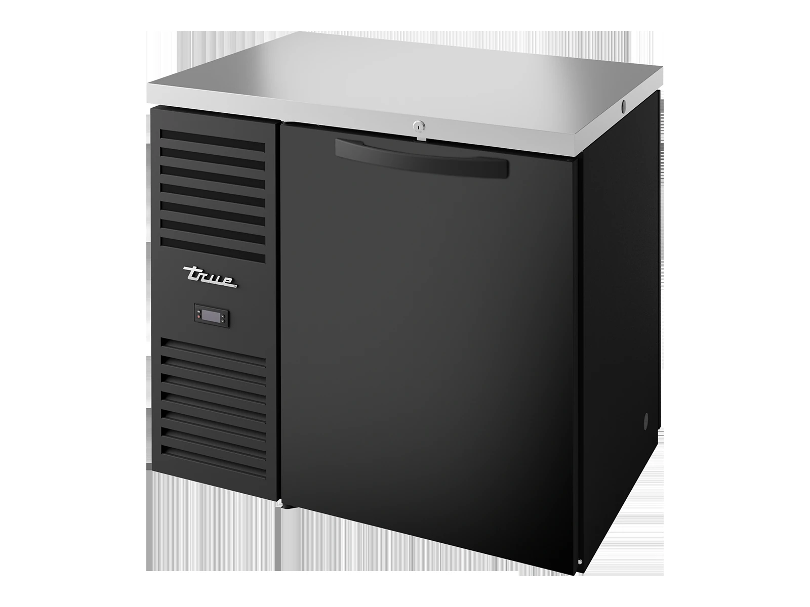 True TBR36-PTSZ1-L-B-S-S-2 "Pass-Thru" Bar Refrigerator, Black Ext, 1 Solid Swing Door Front, 1 Solid Swing Door Rear