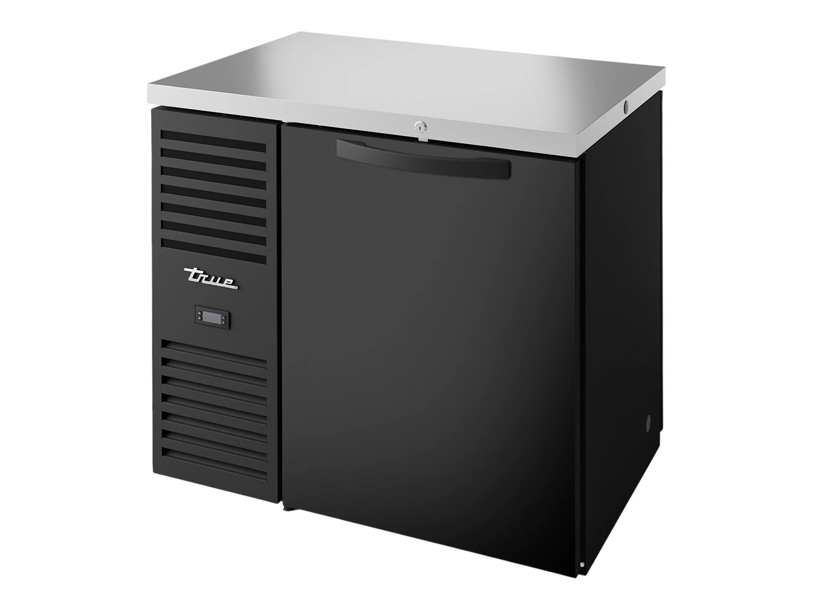 True TBR36-PTSZ1-L-B-S-S-2 "Pass-Thru" Bar Refrigerator, Black Ext, 1 Solid Swing Door Front, 1 Solid Swing Door Rear