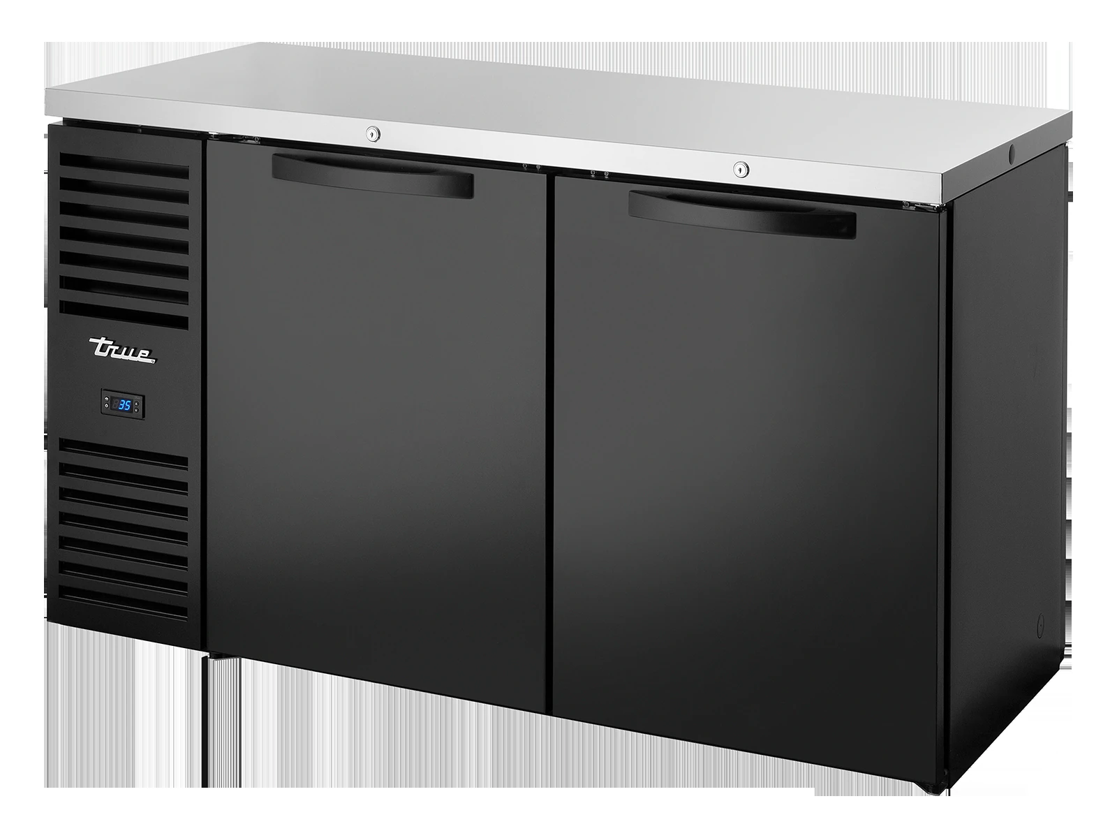 True TBR60-PTSZ1-L-B-SS-SS-2 "Pass-Thru" Bar Refrigerator, Black Ext, 2 Solid Swing Doors Front, 2 Solid Swing Doors Rear