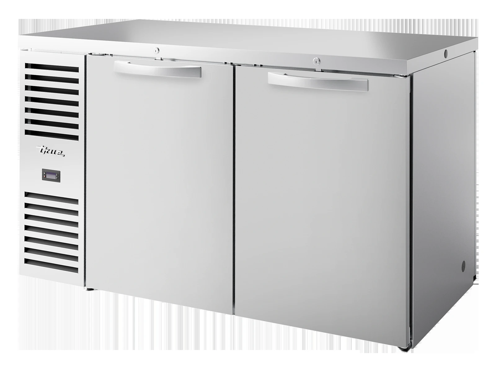 True TBR60-PTSZ1-L-S-SS-SS-2 "Pass-Thru" Bar Refrigerator, Stainless Steel Ext, 2 Solid Swing Doors Front, 2 Solid Swing Doors Rear