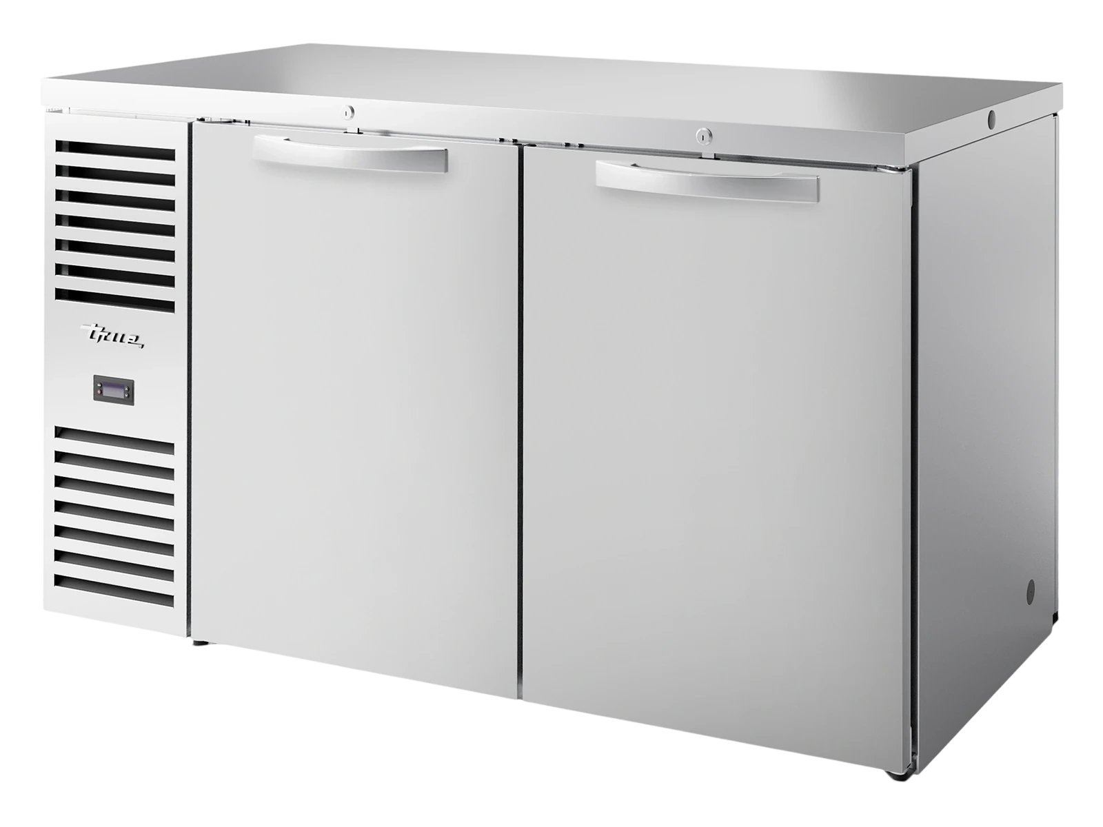 True TBR60-PTSZ1-L-S-SS-SS-2 "Pass-Thru" Bar Refrigerator, Stainless Steel Ext, 2 Solid Swing Doors Front, 2 Solid Swing Doors Rear