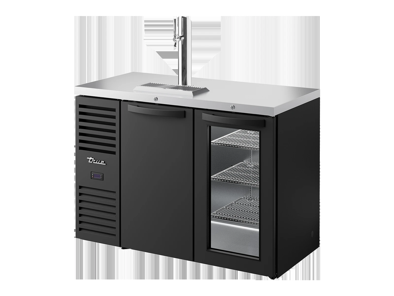 True TDR48-RISZ1-L-B-SG-2 Keg Chiller / Dispenser, Black Ext, 1 Solid Swing Door + 1 Glass Swing Door