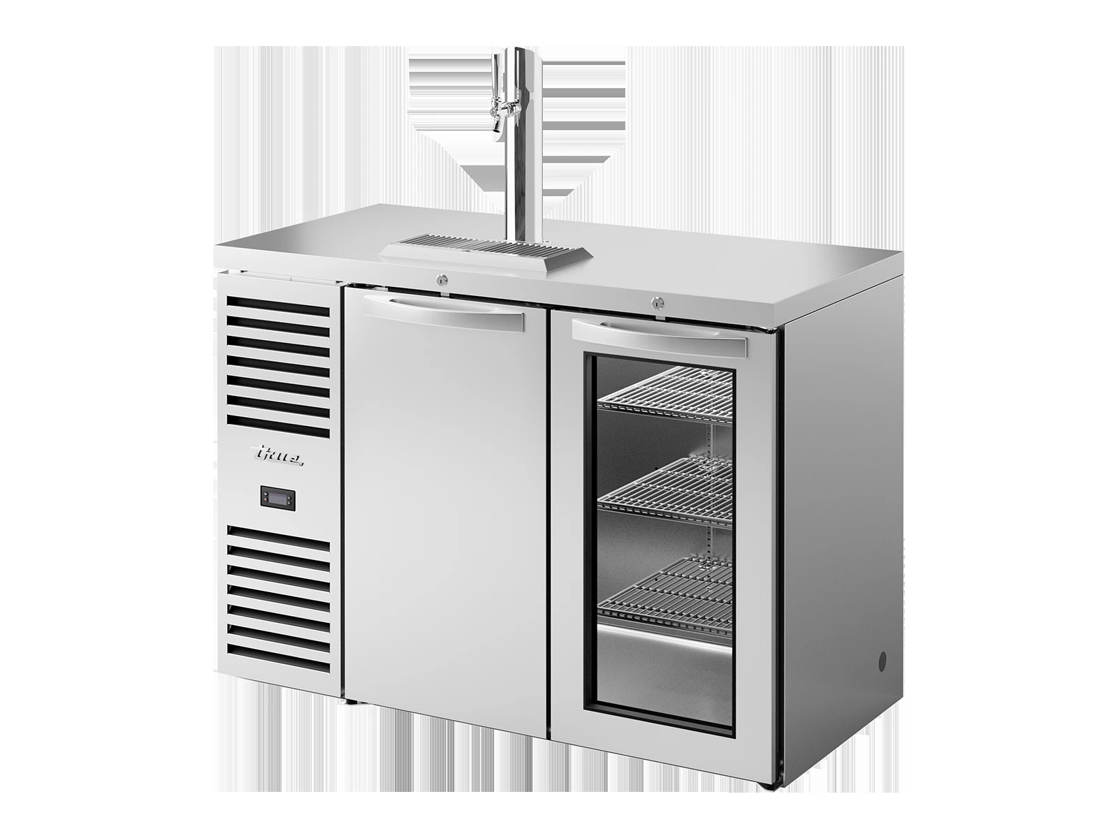 True TDR48-RISZ1-L-S-SG-2 Keg Chiller / Dispenser, Stainless Steel Ext, 1 Solid Swing Door + 1 Glass Swing Door