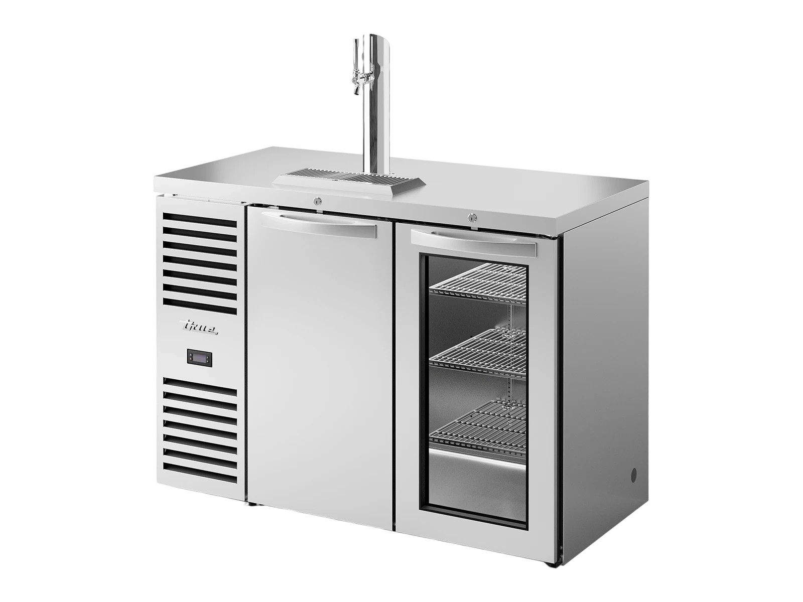 True TDR48-RISZ1-L-S-SG-2 Keg Chiller / Dispenser, Stainless Steel Ext, 1 Solid Swing Door + 1 Glass Swing Door