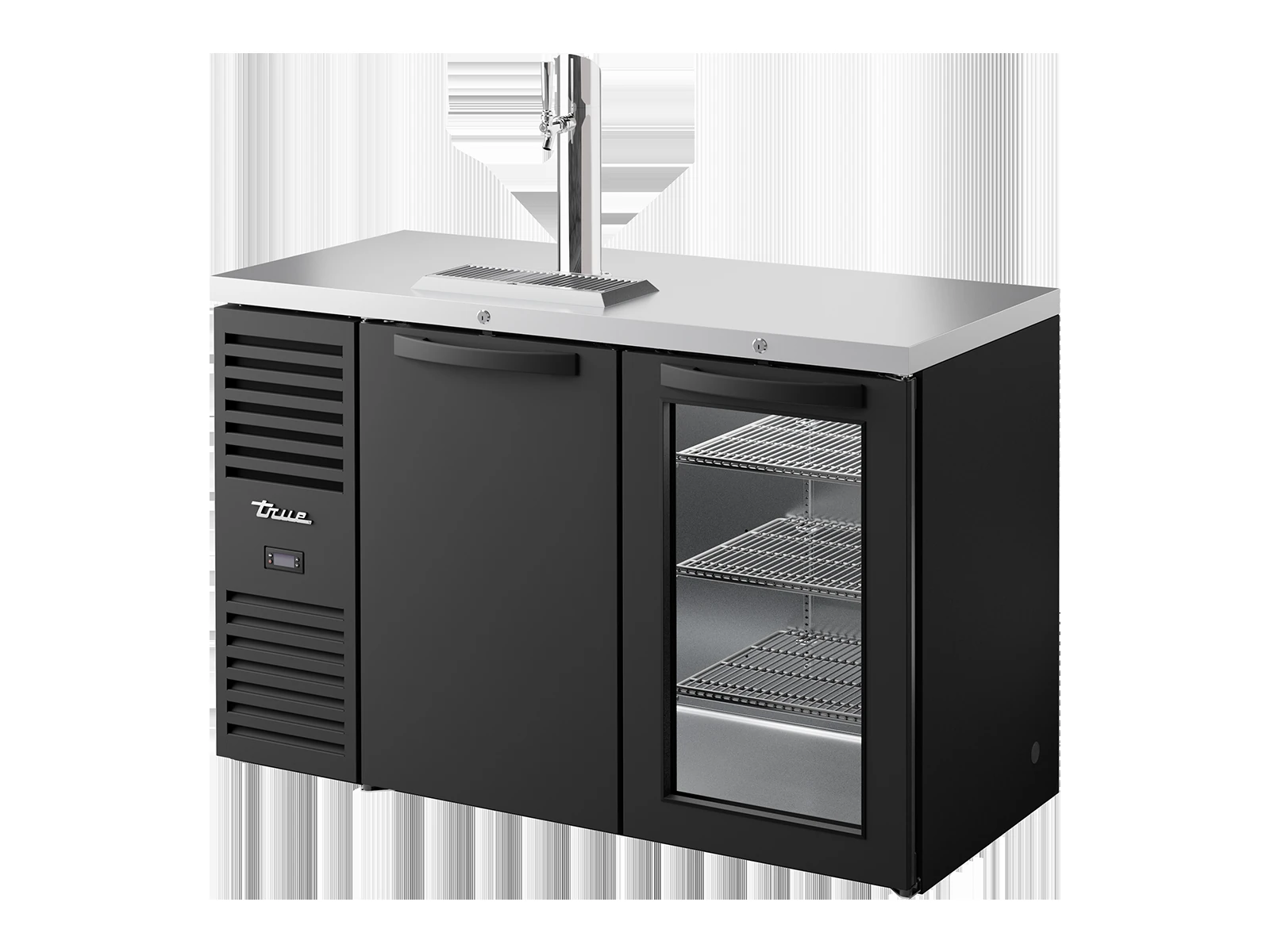 True TDR52-RISZ1-L-B-SG-2 Keg Chiller / Dispenser, Black Ext, 1 Solid Swing Door + 1 Glass Swing Door