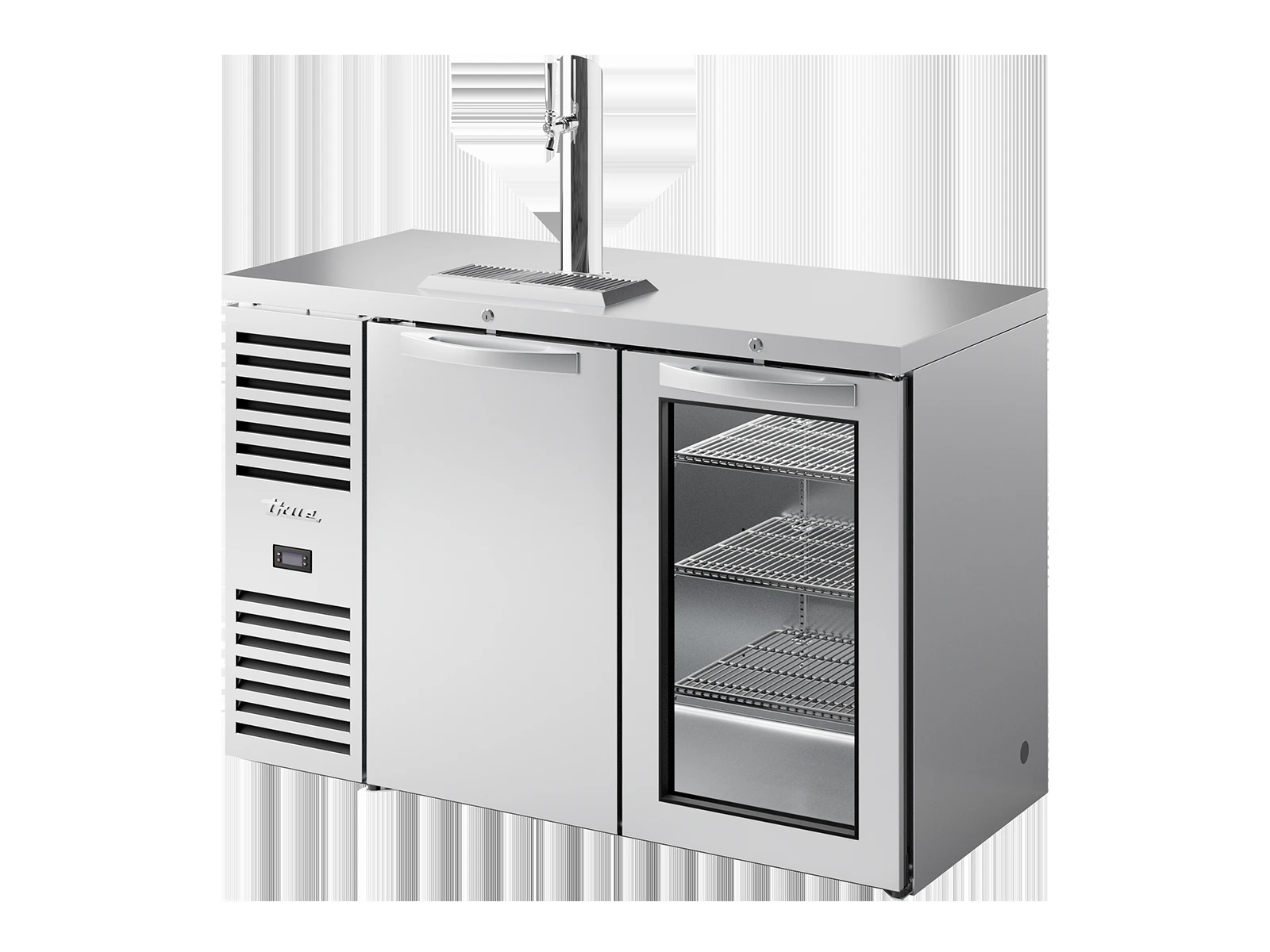 True TDR52-RISZ1-L-S-SG-2 Keg Chiller / Dispenser, Stainless Steel Ext, 1 Solid Swing Door + 1 Glass Swing Door