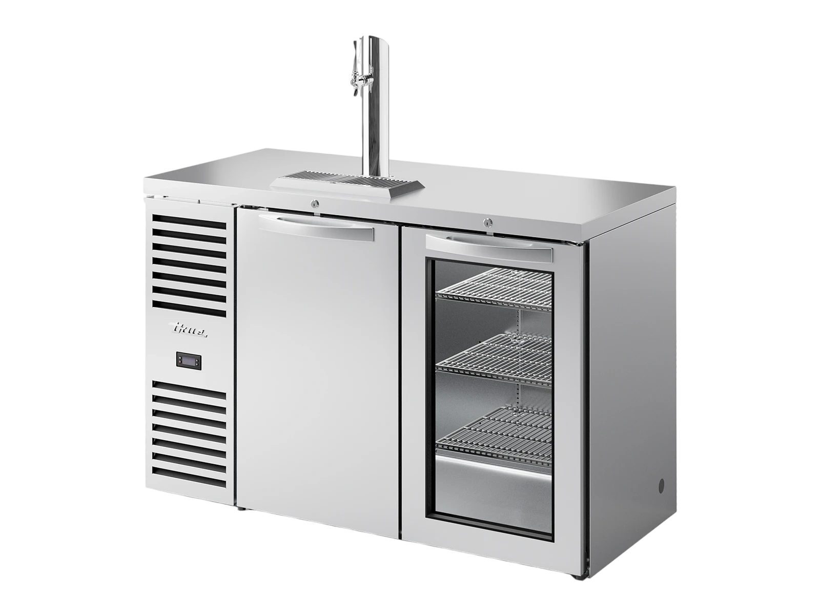 True TDR52-RISZ1-L-S-SG-2 Keg Chiller / Dispenser, Stainless Steel Ext, 1 Solid Swing Door + 1 Glass Swing Door