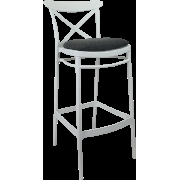 Siesta Cross Bar Stool 65cm (Counter Height) - White with Anthracite Fabric Cushion