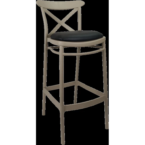 Siesta Cross Bar Stool 75cm (Dry Bar Height) - Taupe with Black Vinyl Cushion