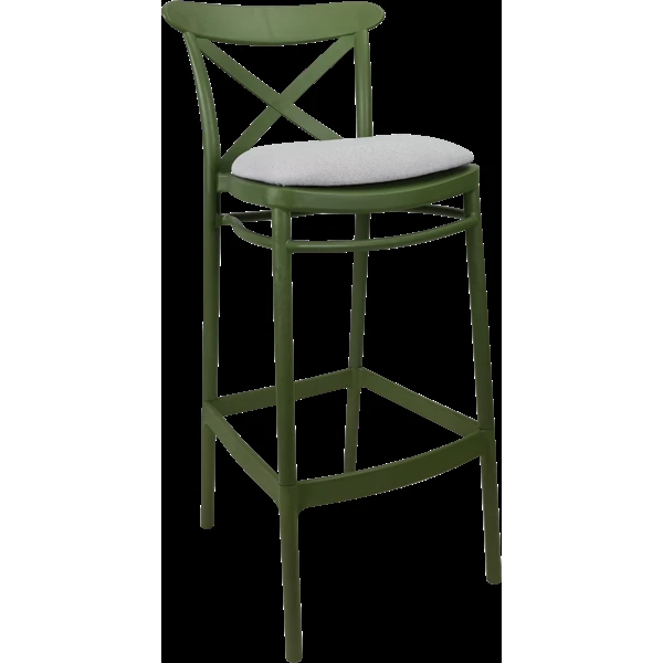 Siesta Cross Bar Stool 75cm (Dry Bar Height) - Olive Green with Light Grey Fabric Cushion