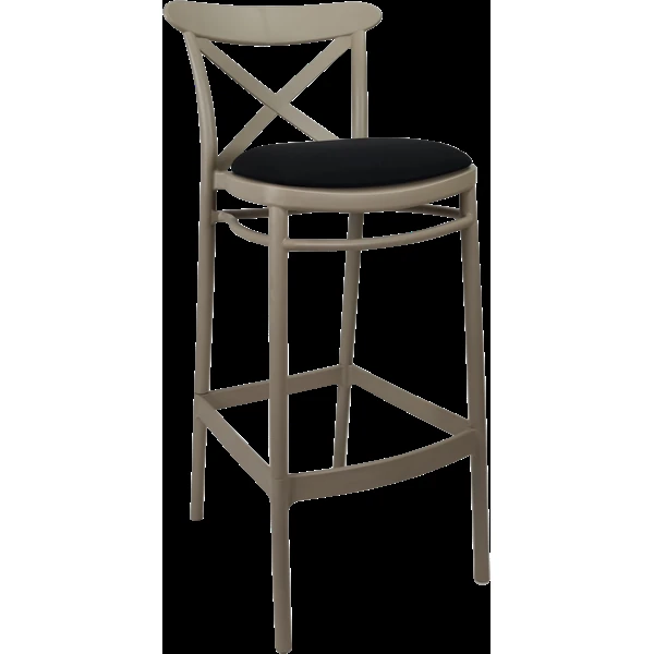 Siesta Cross Bar Stool 65cm (Counter Height) - Taupe with Black Vinyl Cushion