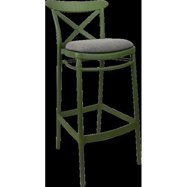 Siesta Cross Bar Stool 65cm (Counter Height) - Olive Green with Taupe Fabric Cushion