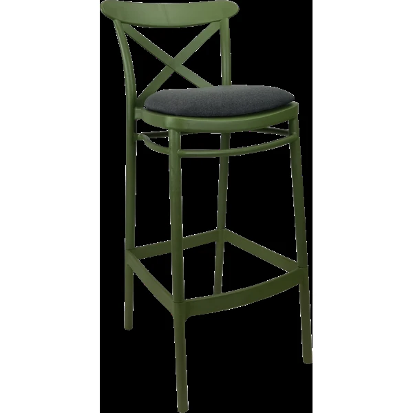 Siesta Cross Bar Stool 75cm (Dry Bar Height) - Olive Green with Black Vinyl Cushion