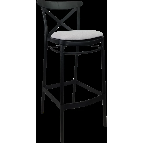Siesta Cross Bar Stool 65cm (Counter Height) - Black with Light Grey Fabric Cushion